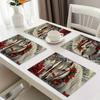 6/4pcs White Horse Pattern Design Printed Tableware Set, 100% Polyester Machine Washable, Perfect for Kitchen Dining Table Decor Placemats And Outdoor