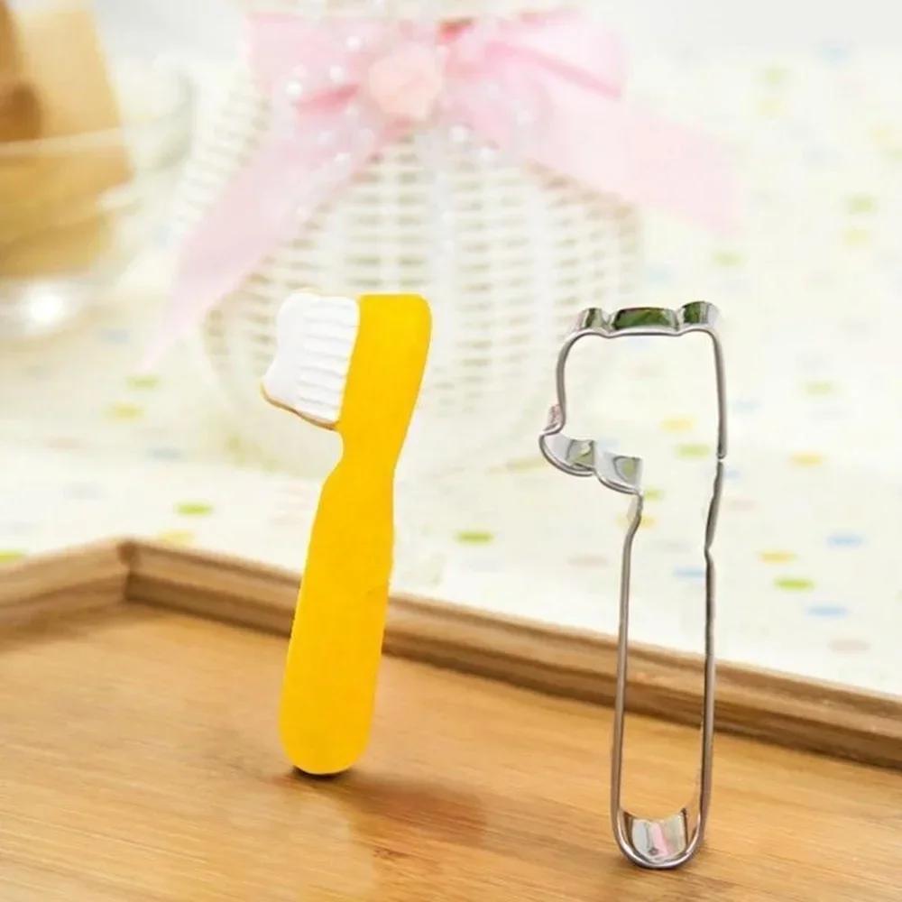 Kitchen Baking Tools 3-piece Set Stainless Steel Toothpaste Biscuit Cutter Cake Toothbrush Biscuit Mold Soft Candy Accessories