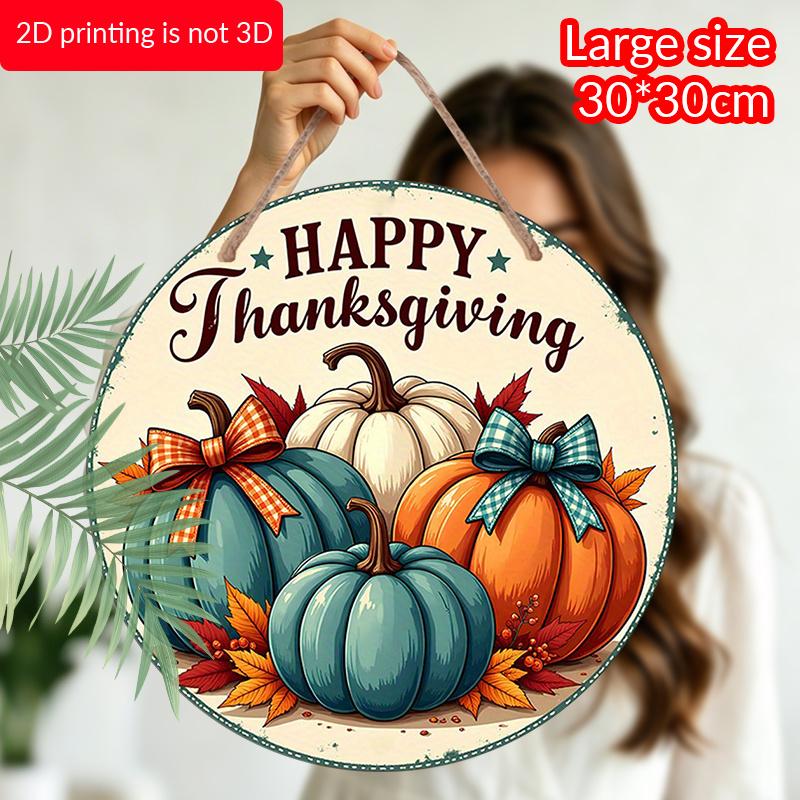 2D Flat, 1pc Decorative Signs And Plaques Featuring a Round Metal Wall Art for Thanksgiving, Designed with a Pumpkin Feast Theme. This Aluminum Sign