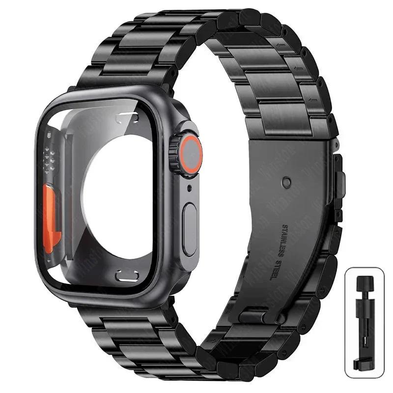 Stainless Steel iWatch Band with Case for Apple Watch band Ultra2 Ultra Series 9 8 7 6 5 4 3 2 1 SE bracelet 42mm 44mm 45mm 49mm