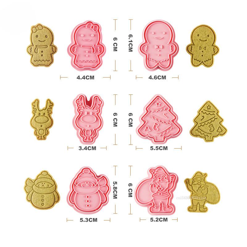 6pcs/Set Christmas 3D Biscuit Mold Cartoon DIY Bakery Mold Christmas Cookie Cutter Gingerbread Man Stamp Mold Baking Decoration