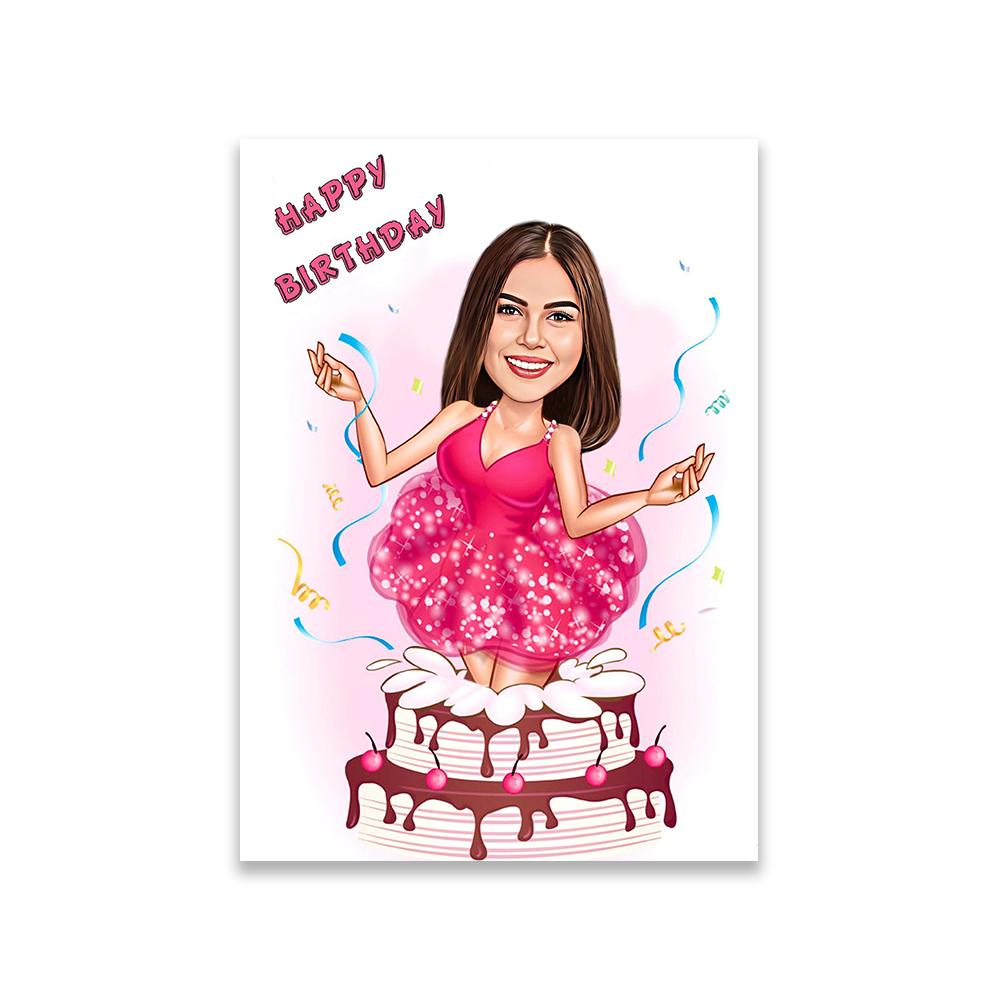 Personalized Birthday Cartoon Portrait Poster Lady Birthday Gift Prints Cartoon Portrait Girl Caricature From Photo 21X30CMNo Framed