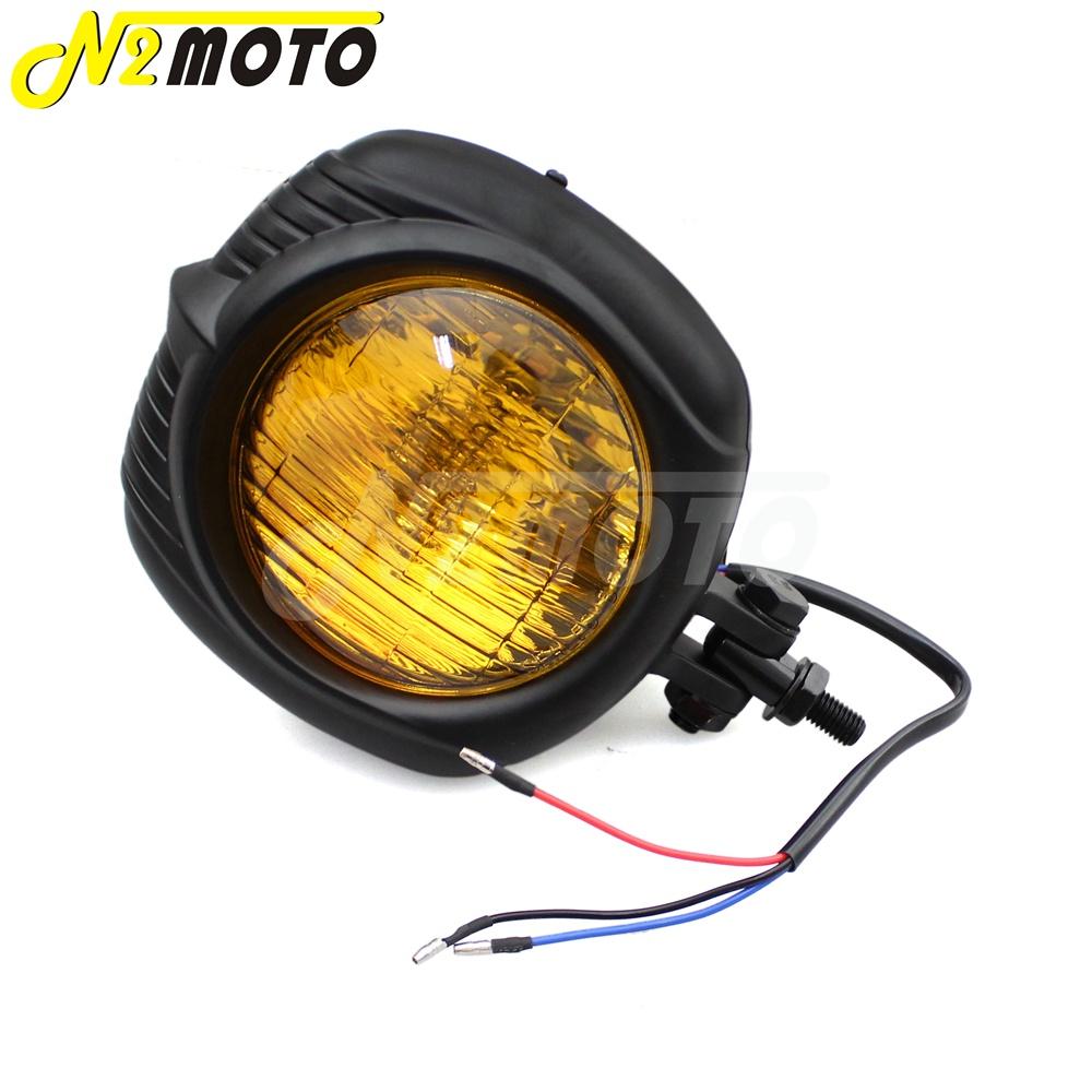 

Мотоцикл 4.5 герметичный луч Electroline винтажная ретро фара для Harley Dyna Sportster Bobber Chopper XS650 Cafe Racer black with amber