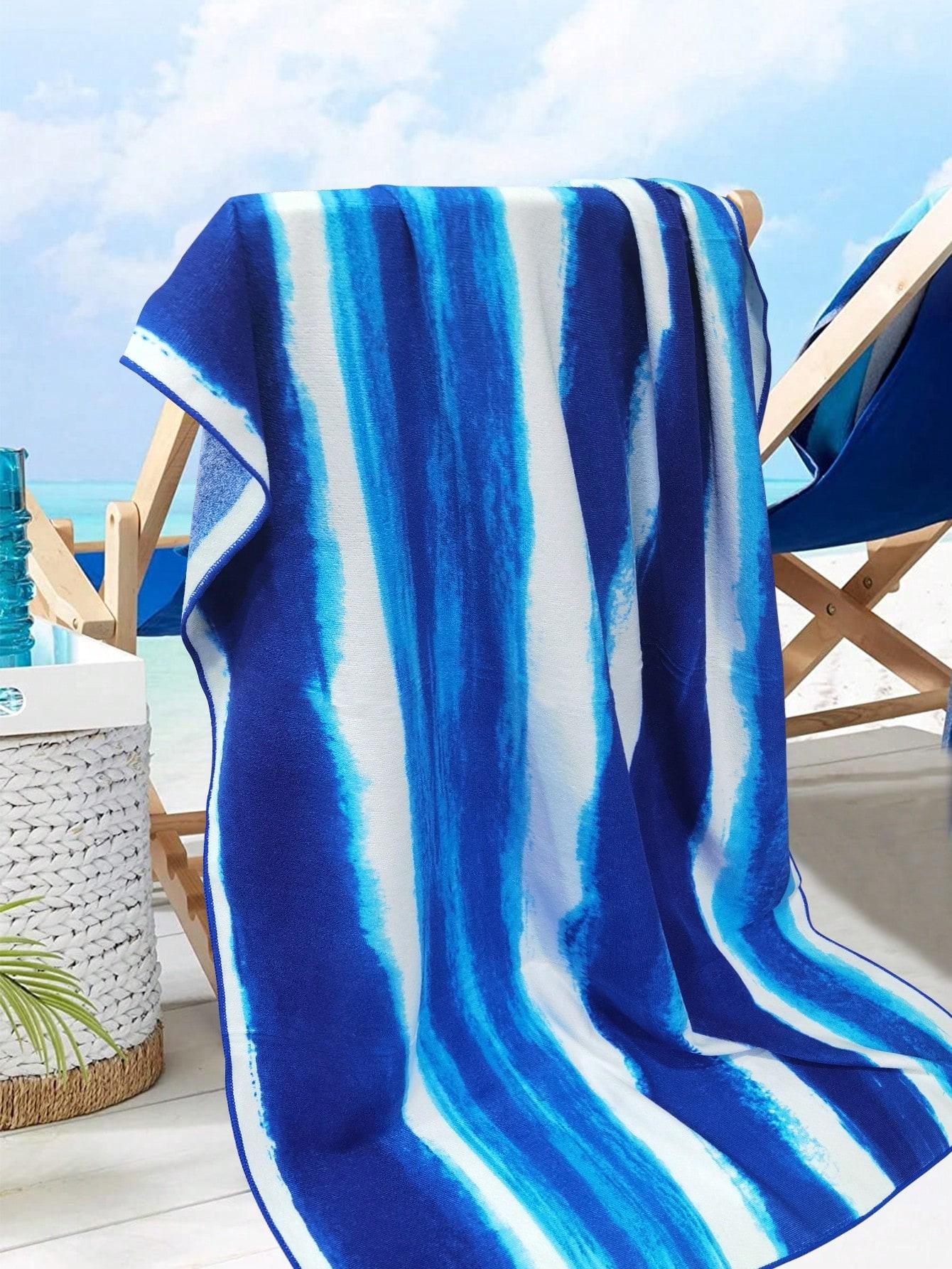 

SHENG CHUN Watercolor Stripe Towel, Blue Navy Pink Gray, Soft Microfiber Absorbent for Beach, Pool, Gym & Vacation W30*H60(CM)