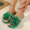 Trend Women Slippers Casual Square Toe Flat Slippers Floral Shoes Open Toed Lightweight Beach Sandals Trend Slides Women