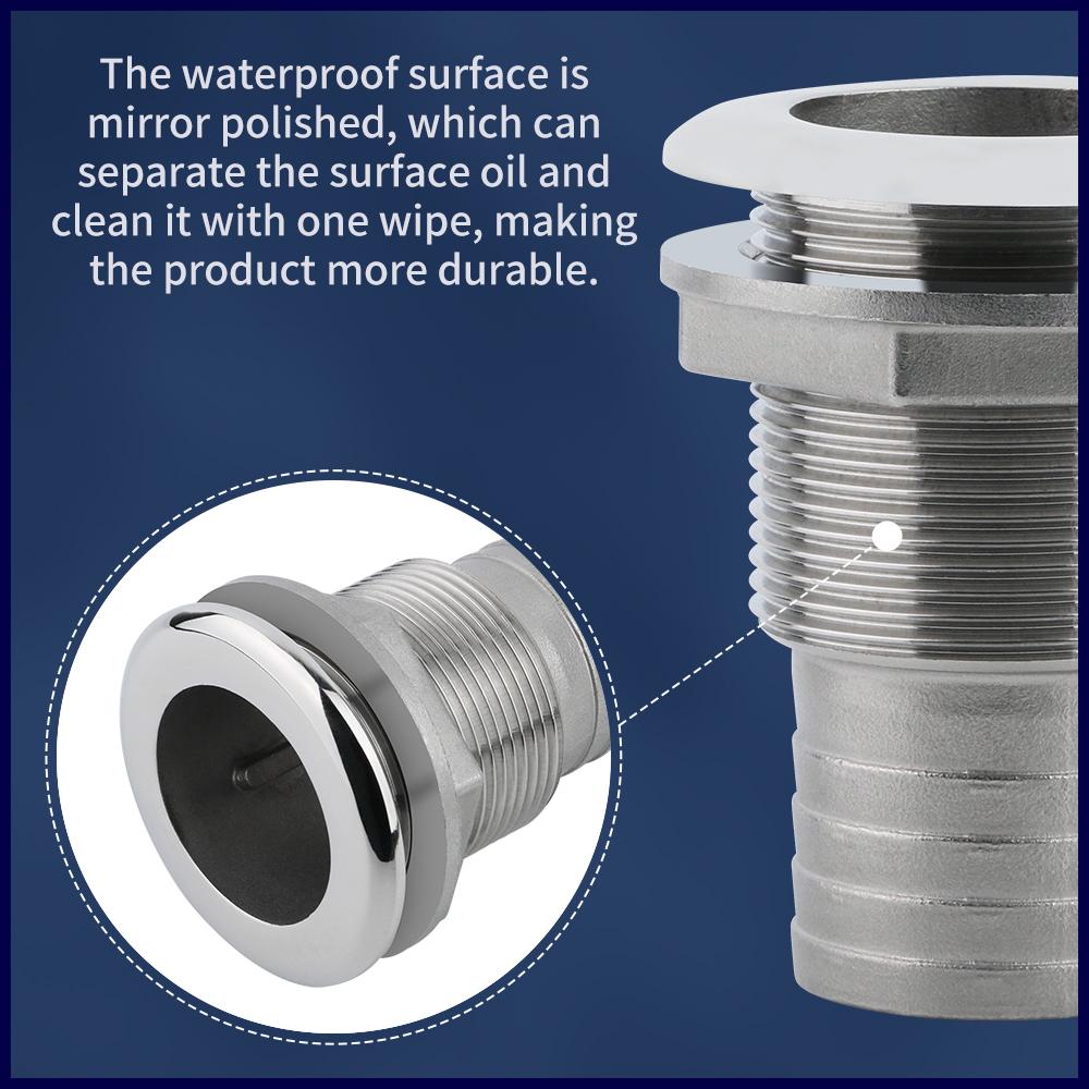 Marine 316 Stainless Steel Thru Hull Fitting Connector Half Thread Water Outlet Boat Bilge Drain Hose Fitting