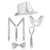 Shiny Sequined Hat Tie Gloves Set Masquerade Disco Stage Performance Costume  for Men Women