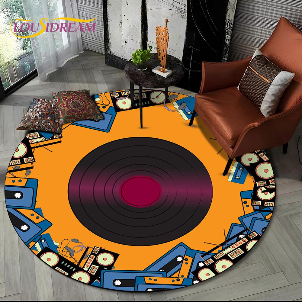 3D Vinyl Record Music DJ Screen Tape HD Round Area Rug,Carpet Rug for Living Room Bedroom Sofa Playroom Decor,Non-slip Floor Mat