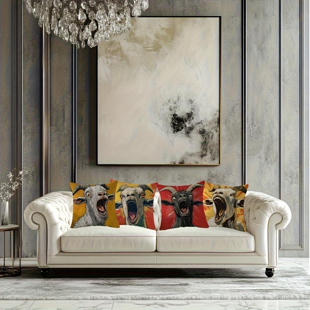 Colorful Screaming Goat Digital Printing Pillow Cover Short Plush Suitable Living Rooms Bedrooms Sofas Throw Cushion Cover