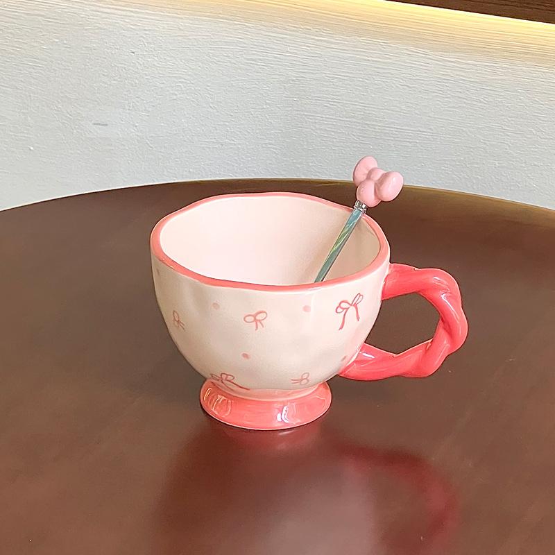 Cute Bow Underglaze Color Cup Girls' High-value Ceramic Mug Couple Breakfast Cup Birthday Gift