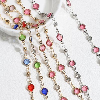 1meter Fashion Colorful Crystal Beads Chains Glass Rhinestone KC Gold Color Chain for Jewelry Making DIY Gift Women Wholesale