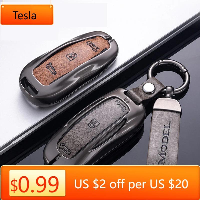 Car Sticker Tesla Zinc Alloy Car Smart Remote Key Case Fob Cover Holder For Tesla Model 3 Model Y Model X/S Auto Protector Keych