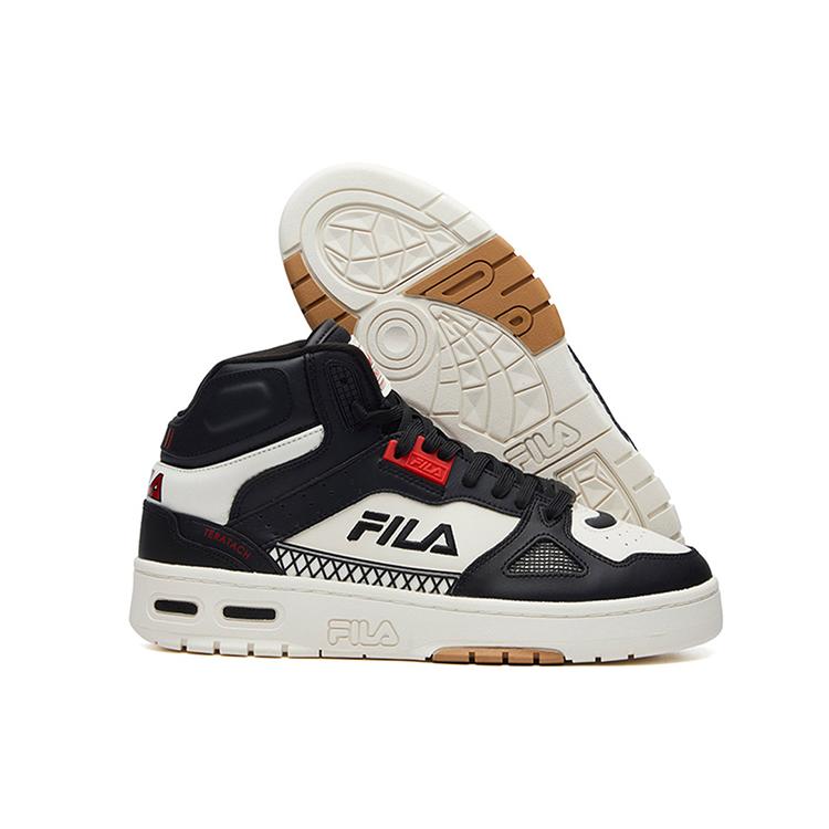 FILA Teratach Textile, Synthetic Leather Comfortable And Trendy Mid top Vintage Basketball Shoes Men's Black White F12M111211FBW