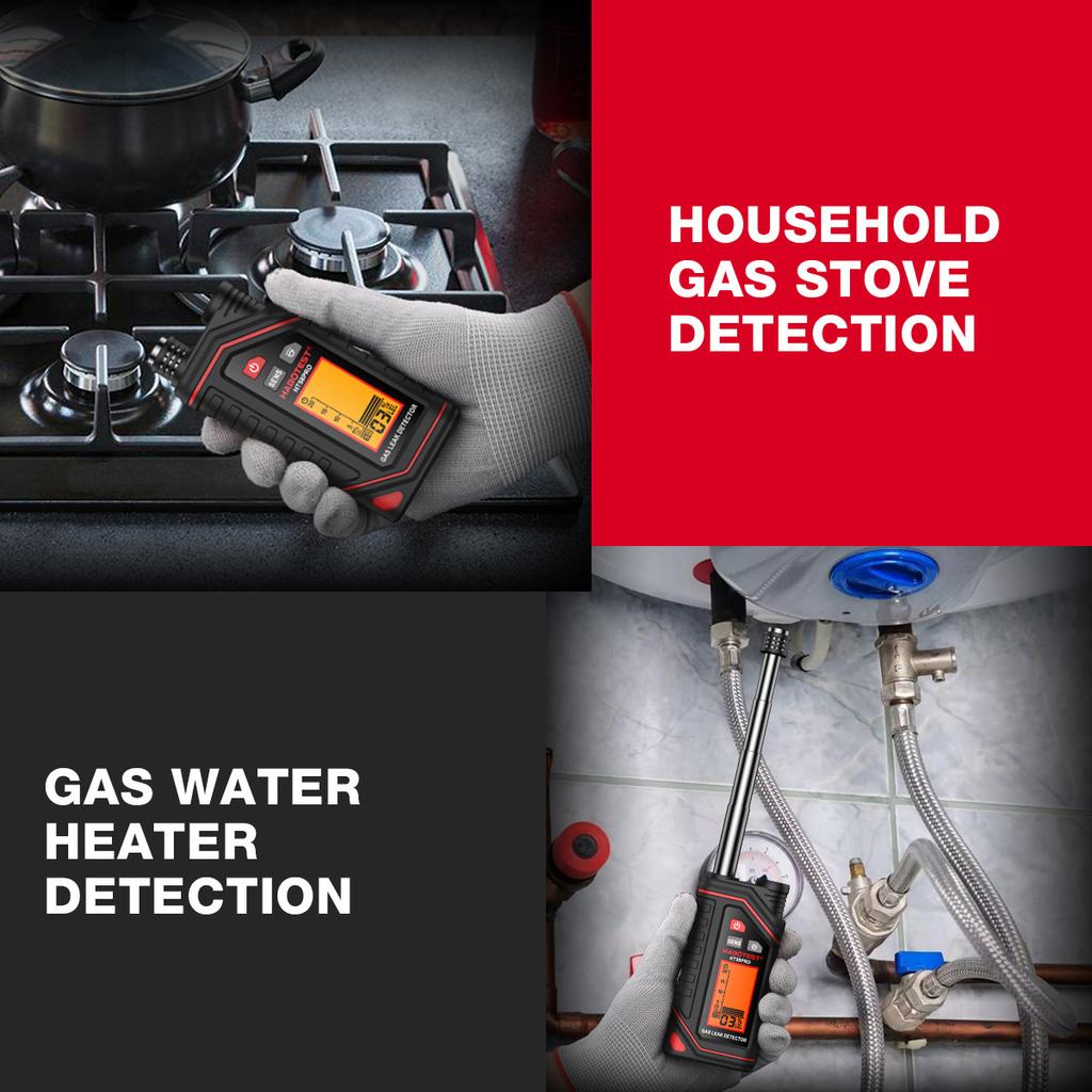 HT58PRO Gas Leak Detector Natural Gas Detector Sound & Light Alarm 0-9999ppm Portable Combustible Gas Detector Extendable Probe