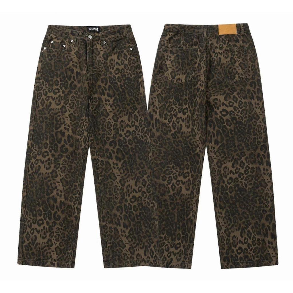 Leopard Jeans Women Denim Pants Female Oversize Wide Leg Trousers - PJ