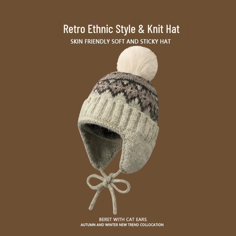 Kawanishi Women's Handmade Wool Beanie with Tassel and Ear Protection