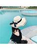 Womens Wide Brim Straw Sun Hat With Bow For Beach Travel Summer Vacation