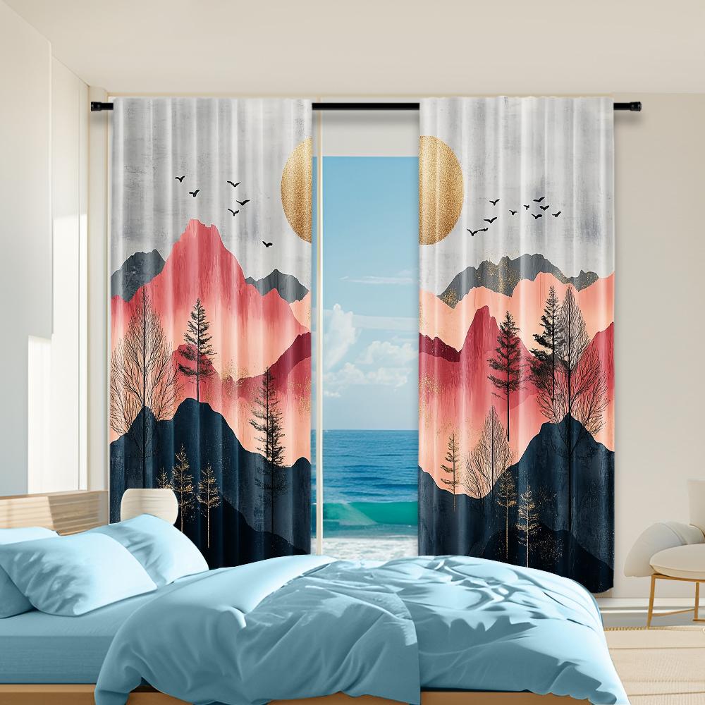 

Set Of 2 Versatile Polyester Transparent Curtains Home Decoration Abstract Background Use Bedrooms Living Rooms Made Area Window Treatment W100*H70(CM)-Rod Pocket&2PCS