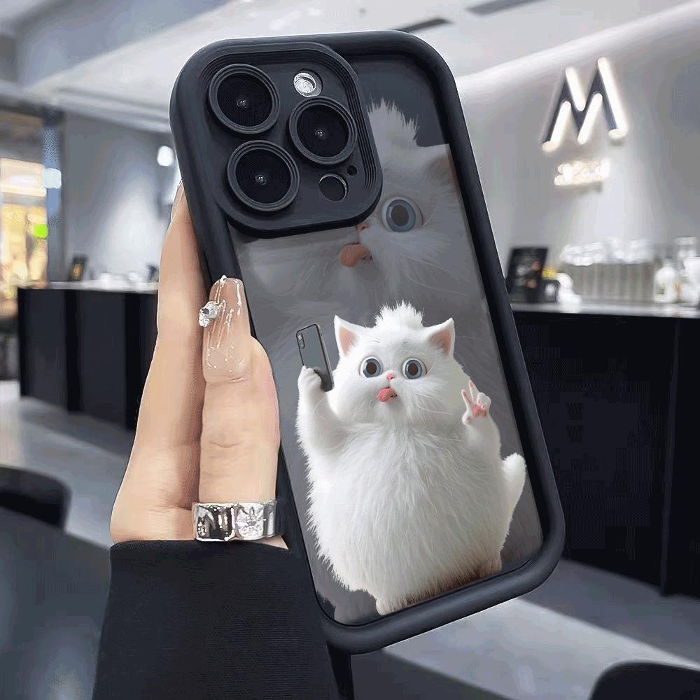 Cute selfie cat Phone case iPhone 15 Pro Max 11 12 13 16 14 Plus Silicone Shockproof Case Lens protector shell