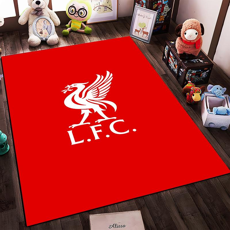 Liverpool Team Crest Rug on Red Background Suitable for use as an anti-slip game mat for living room and bedroom sofas