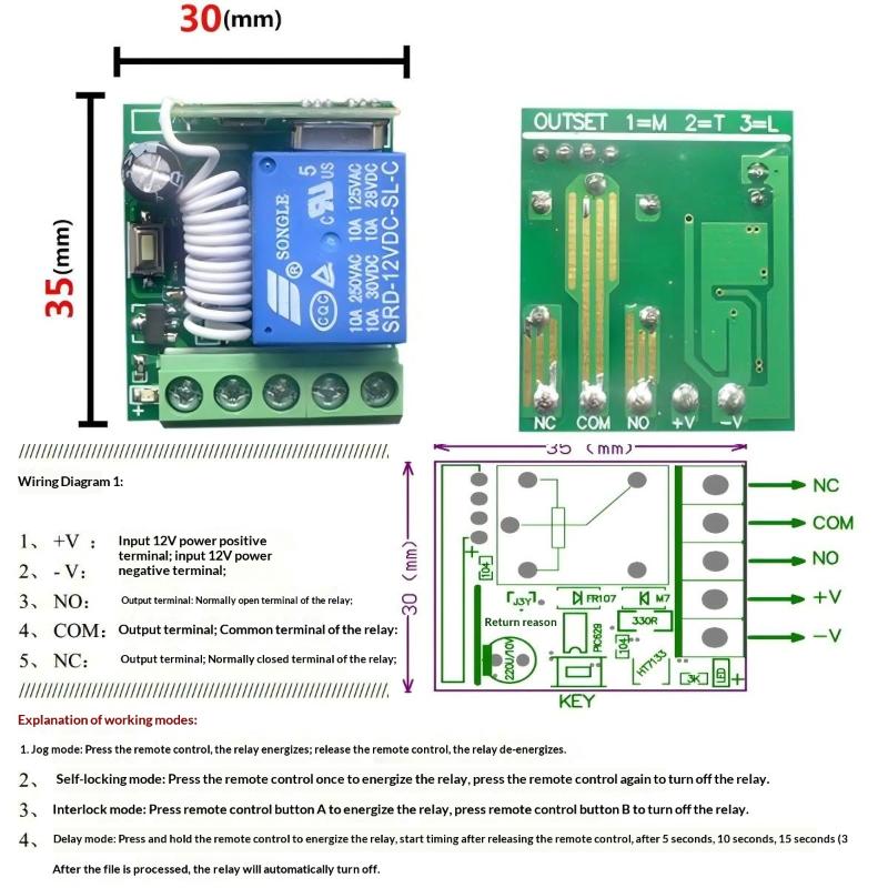 DC12V Drahtloses Relaisboard 433,92M Fernverriegelungsmodul mit Schutzgehäuse für Motorlampe Garagentor
