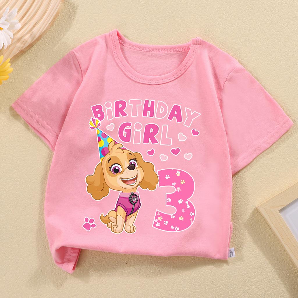 Paw Patrol Skye T-shirt Children Birthday Figure Tee Top Girls Pink Clothes Cartoon Anime Short Sleeve Kids Loose Clothing Gift