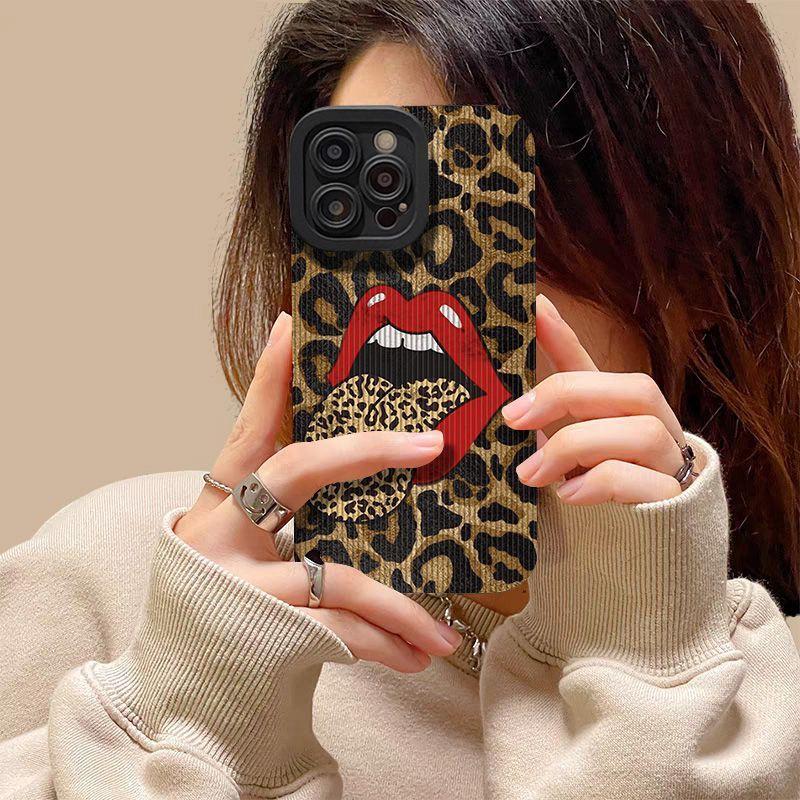 Hot Red Lip Leopard Print Phone Case For Samsung Galaxy S25 S24 S23 S22 S21 S20 Note20 FE Plus Ultra 4G 5G Soft Silicone Cover