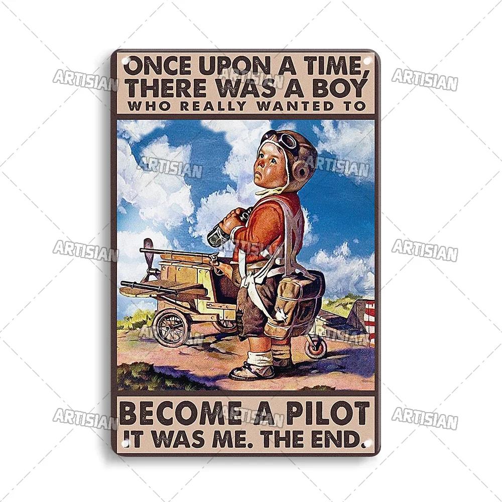 ARTISIAN Male Pilot And Airplane Decorative Plate Vintage Metal Poster Man Cave Home Wall Decor Sign Retro Wall Metal Tin Sign