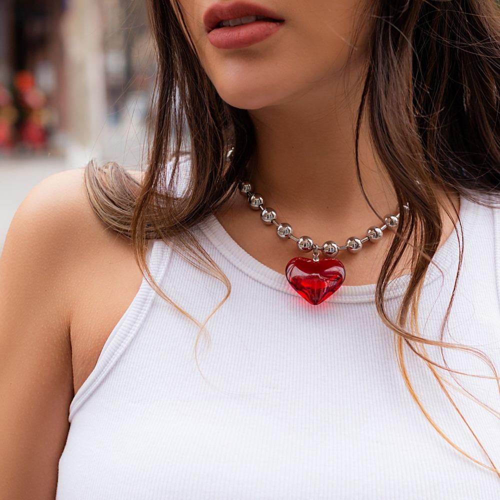 Jewelry Gift Red Heart Necklace Spicy Girl Style Fashion Chokers Punk Women's Necklace  Women