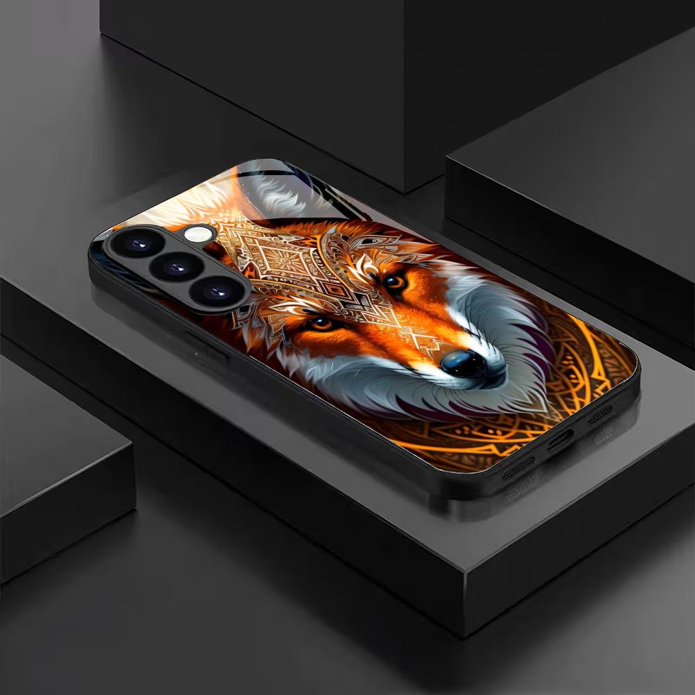 Wolf Design Tempered Glass Phone Case Suitable for Samsung Galaxy S26 S25 S24 S23 S22 S20 FE/Ultra/Plus Anti Drop Back Cover