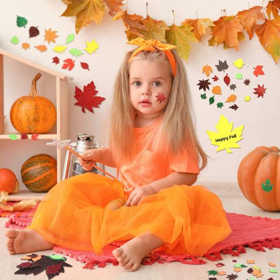 500Pcs Foam Stickers Maple Leaf Self-Adhesive Glitter Fall Stickers Kids DIY Crafts Party Supplies for Thanksgiving Harvest Decoration