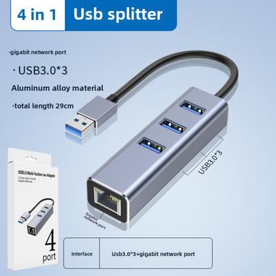 USB 3.0 gigabitový Ethernet hub, 4portový rozbočovač s adaptérem Type-C pro rozšíření sítě notebooku/PC