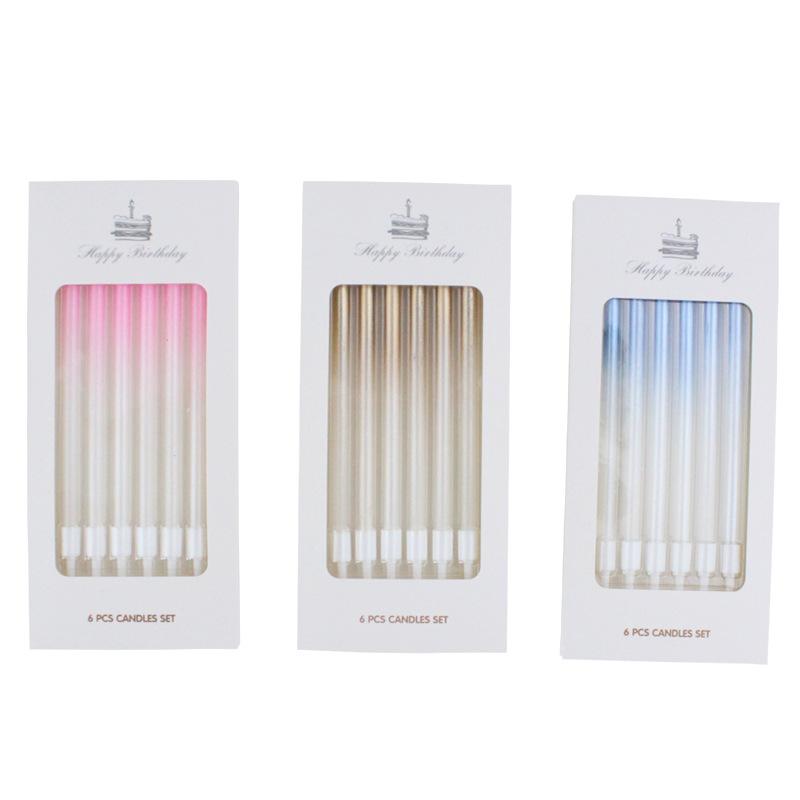 New Gradient Champagne Color Straight Rod Candles Birthday Romantic Party Gradient Pink Blue Boxed Pencil Candles