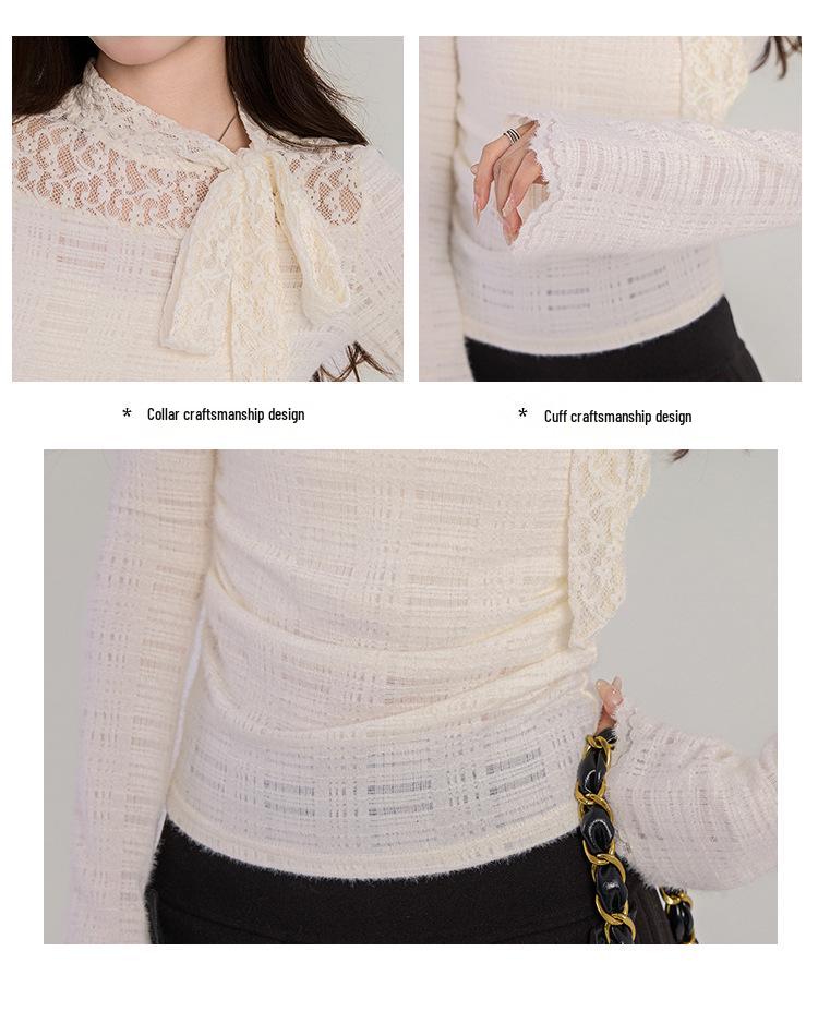 Women's Spring High Neck Lace Base Layer Tee, Slim Fit Long Sleeve Top, Unique and Stunning