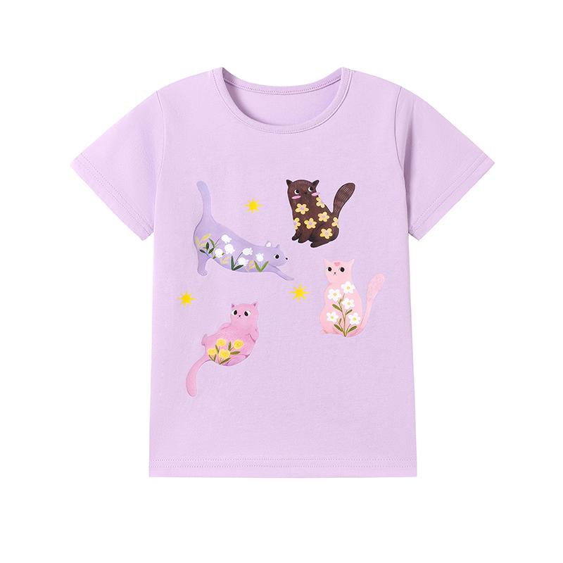 Little maven Summer 2026 Kids Clothes Cartoon Flowers Cats T Shirts Teenagers Baby Girls Tops Tees Children's Clothing T-shirts