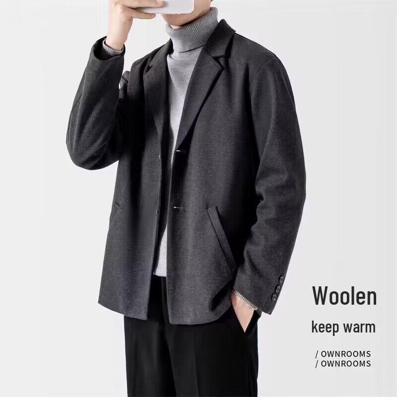 

Мужское утолщенное шерстяное зимнее пальто, повседневный короткий костюм свободного кроя в корейском стиле Large серый