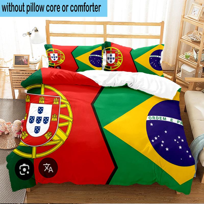 3PCS Flags Of Portugal And Brazil Bedding Set For Bedroom, Dormitory,Including 1pc Duvet Cover And 2pcs Pillowcases Large size Fan gift