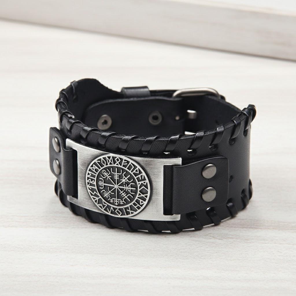Stainless Steel Vintage Viking Totem Compass Letter Logo Bracelet Fashion Jewelry Accessories серебряный