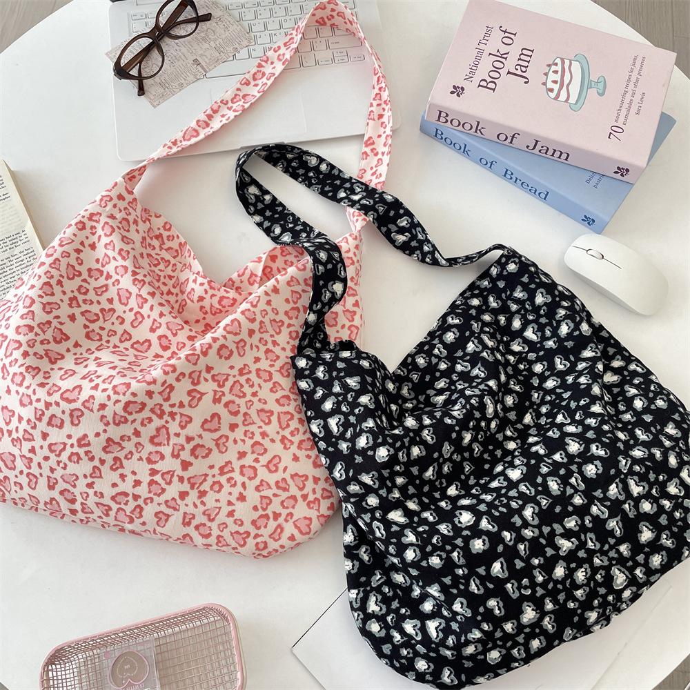 1 Literary and retro leopard print canvas bag women's style large capacity canvas women's bag shoulder messenger bag