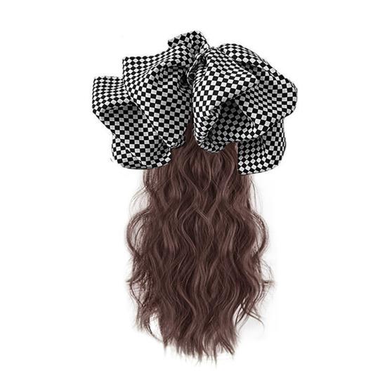 1 sada paruky s mašlí Nespadnoucí realistický zvlněný dráp Vlasový styling Neviditelný nadýchaný přírodní dlouhý klip s vysokým culíkem