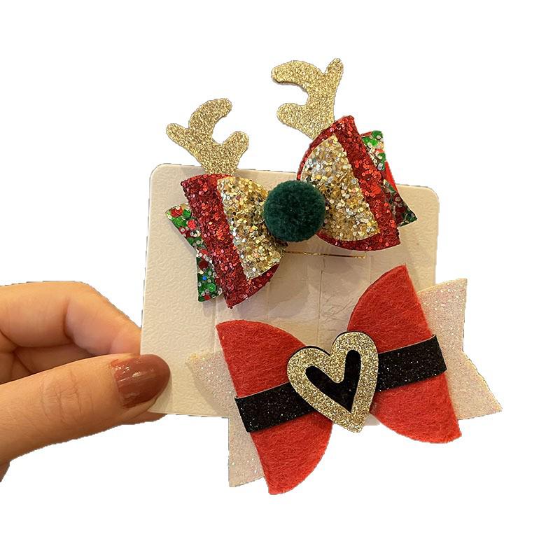 Festive Red Bow Hair Clips for Girls - Christmas Accessories