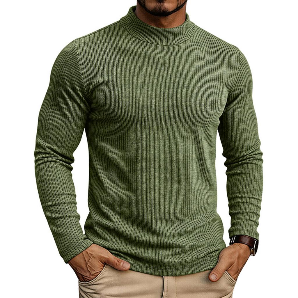Men's Long Sleeve Stand Collar Knit Pullover Base Layer T-Shirt