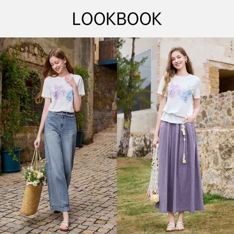 Xiangying Women's Artistic Tie-Dye Print Short Sleeve T-Shirt
