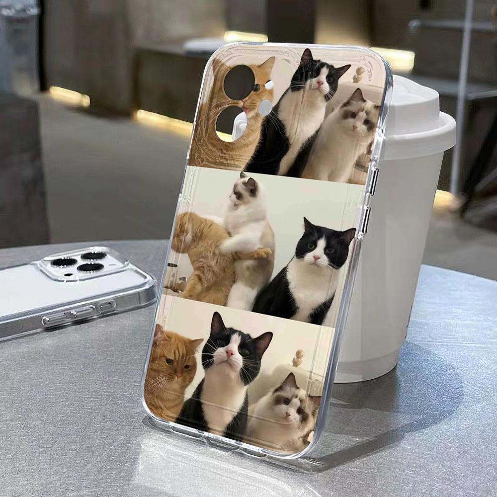 Cute Cat Clear Phone Case For IPhone 17 Air 16 15 14 13 Cases 15 16 Pro Max 17 Air 12 11 14 Plus 16promax Fundas Soft TPU Cover