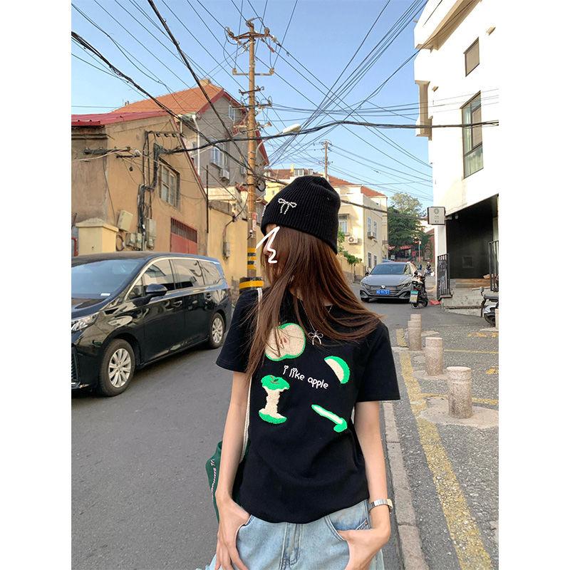 

Мультяшные белые футболки для девочек, повседневная уличная одежда, мягкие дышащие женские футболки, короткий рукав, для отдыха, модные женские топы XL чёрный