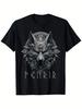 Norse Mythology Pagan Nordic Wolf  Design Ragnarok Pattern -100% Cotton Short-sleeved O-neck Men's Printed T-shirt.