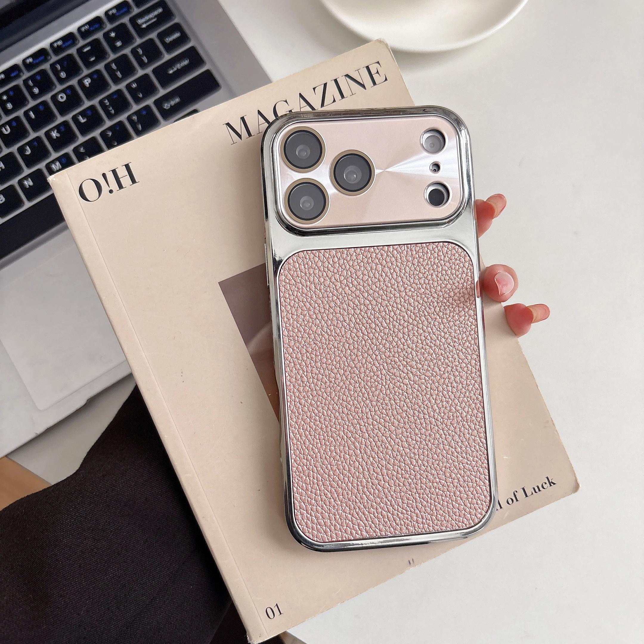 

Plating Leather Textured Matte Phone Case For iPhone 17 16 15 14 13 Pro Max Aurora CD Camera Protection Shockproof Bumper Cover iPhone17