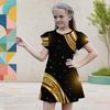 Girls Round Neck Flutter Sleeve Black Tree Floral Printed A Line Flared Dress