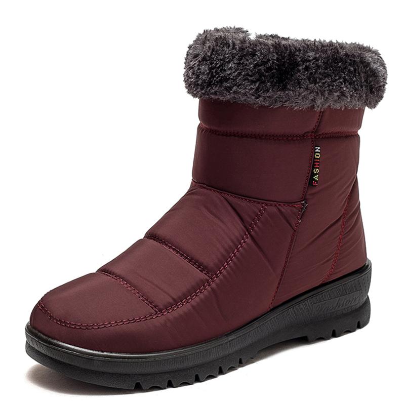 

Женские ботинки на меху для снега, женская обувь на молнии, модная обувь на платформе для женщин, ботильоны, водонепроницаемые, плоские, Botas Mujer, зимняя обувь 36 красный