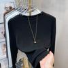 Schwarzes Rundhals-Unterhemd für Damen für Frühling und Sommer Neues Slim-Langarm-T-Shirt Unterwäsche für Damen